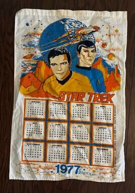 Vintage 1977 Star Trek Calendar Tea Towel Kirk Spock Paramount Linen